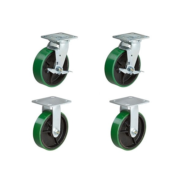 8"x2" Tool Box Kit, Green Polyurethane Wheel, 1,250 Lbs Capacity